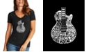 LA Pop Art Women's Word Art Rock Guitar Head V-Neck T-Shirt